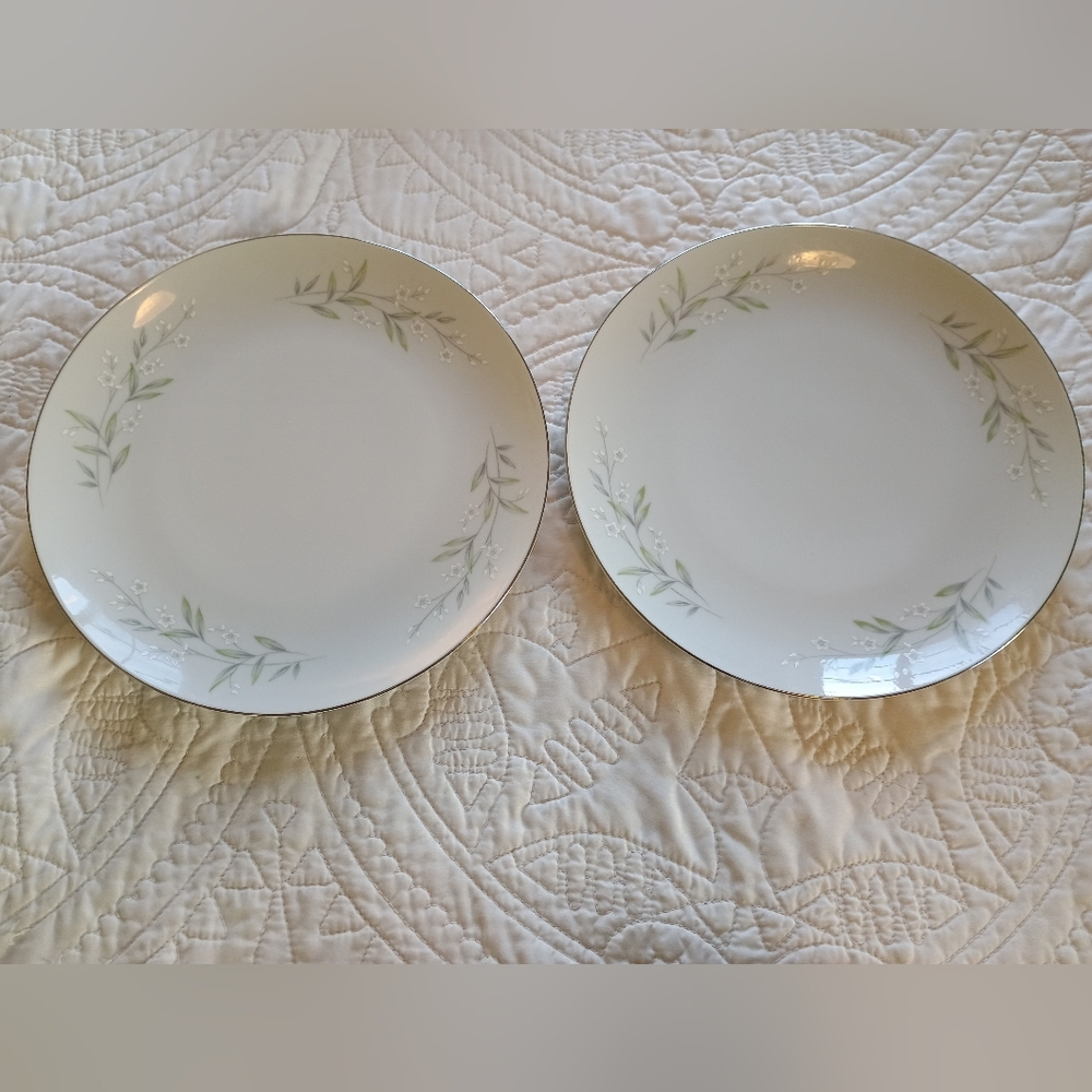 Set Of 2 Vtg 70s St Regis White Fine China Plates W/ Flowers & Platinum Edge